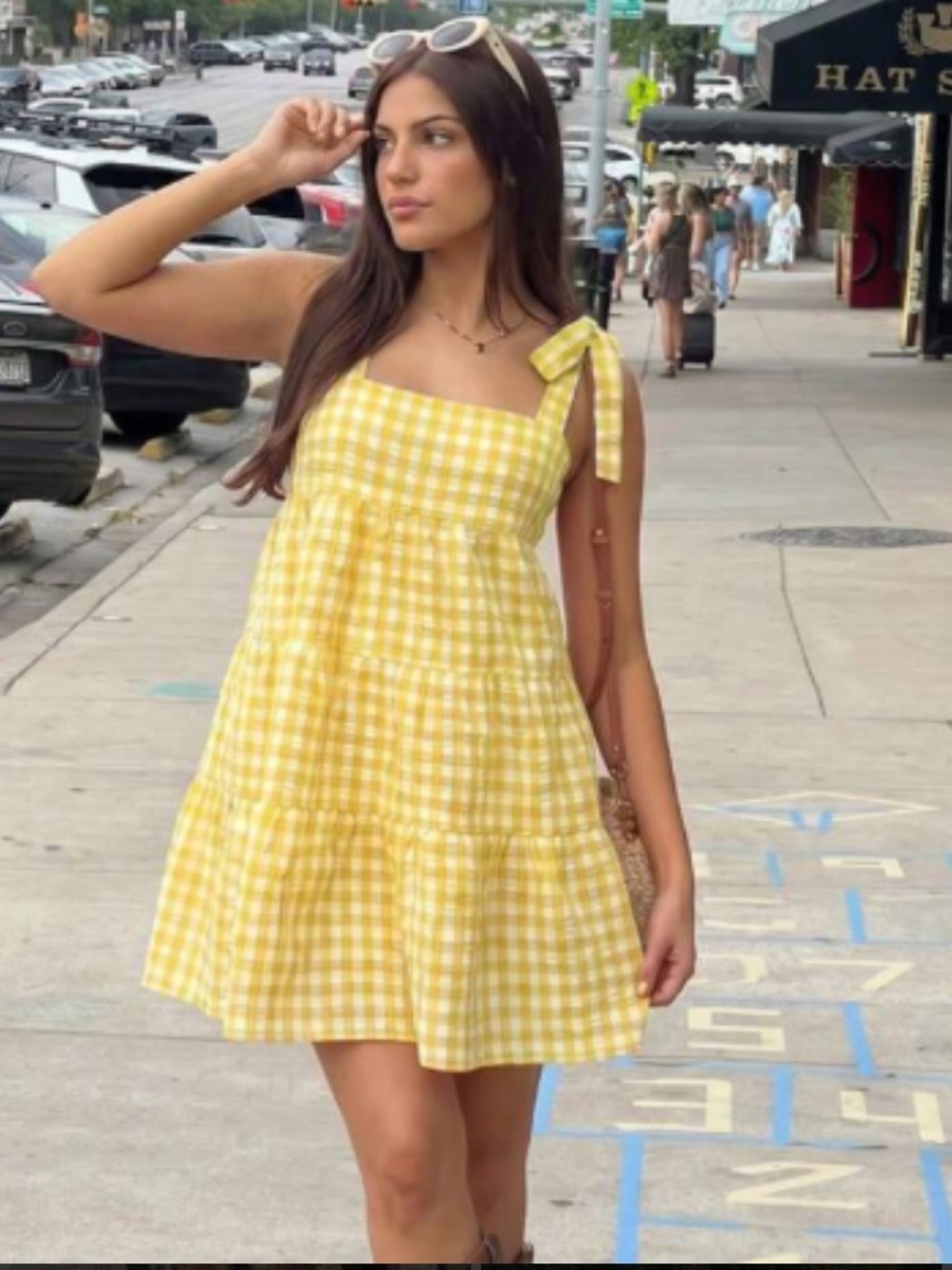 Pink Lily Yellow Gingham Tie-Strap Mini Dress